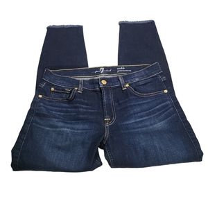 7 for all mankind Skinny Jeans for women with knee cuts.  frayed hems